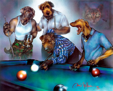 Dogs Playing Pool